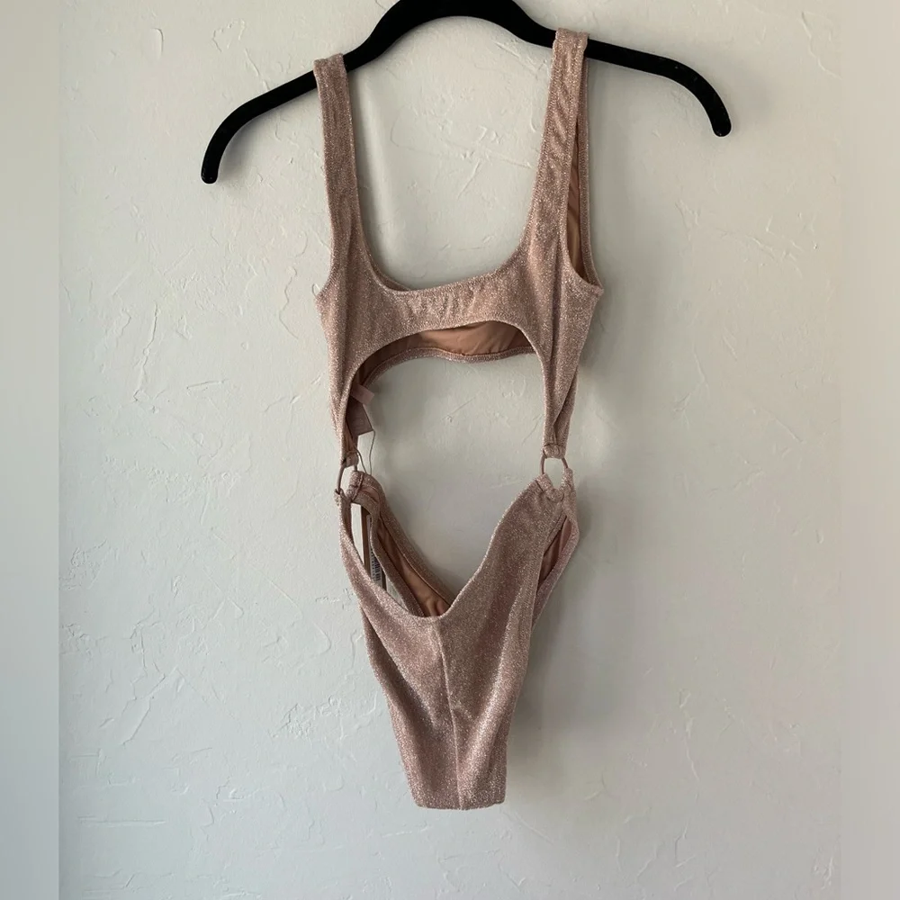 Shimmer Cutout One-Piece Swimsuit - Champagne